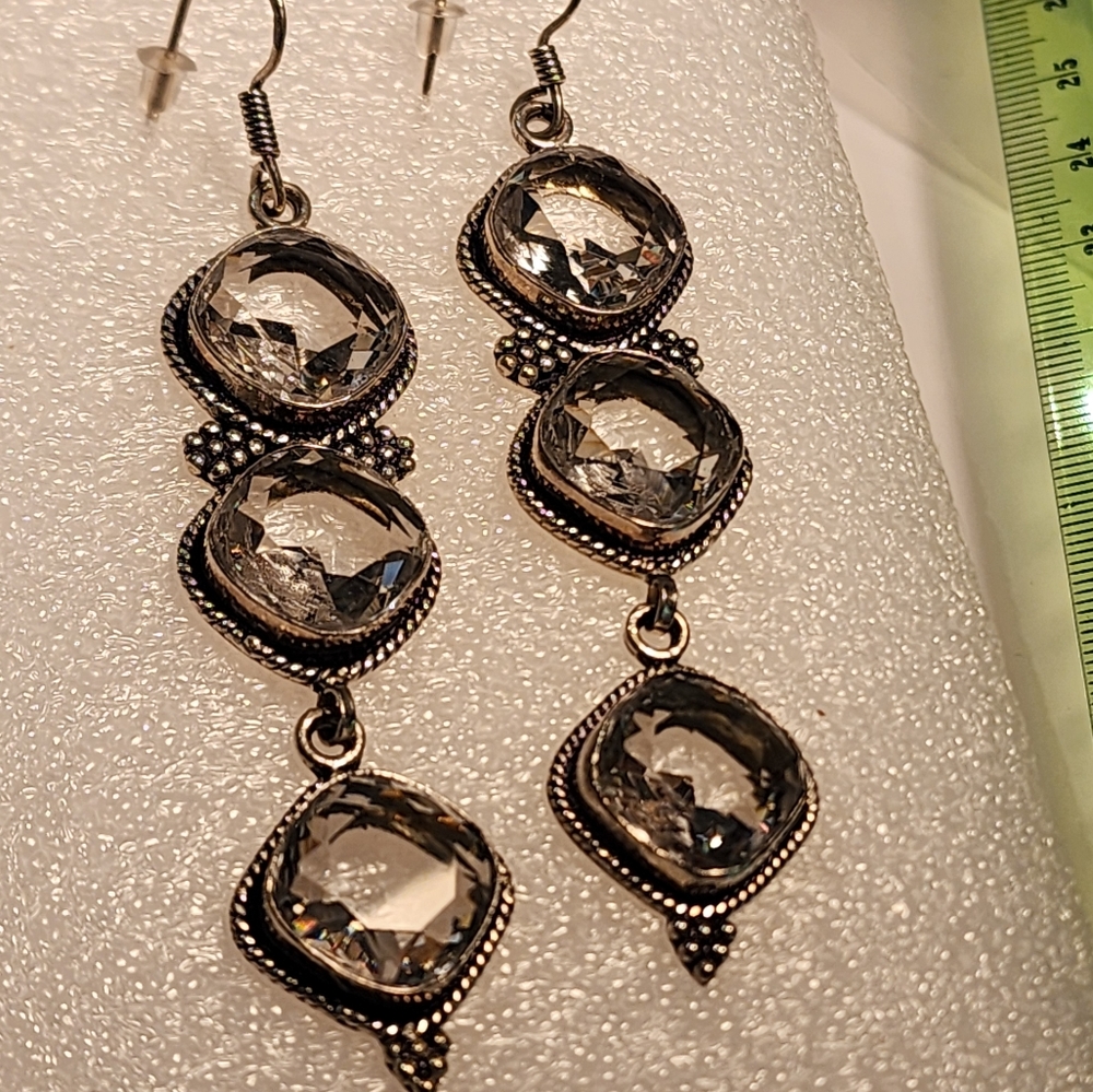 Crystal Dangling Silver Earrings